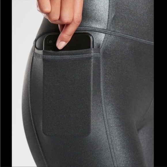 Athleta Inclination Moto Tight Legging Shimmer Metallic High Rise Phone Pockets - Picture 4 of 14